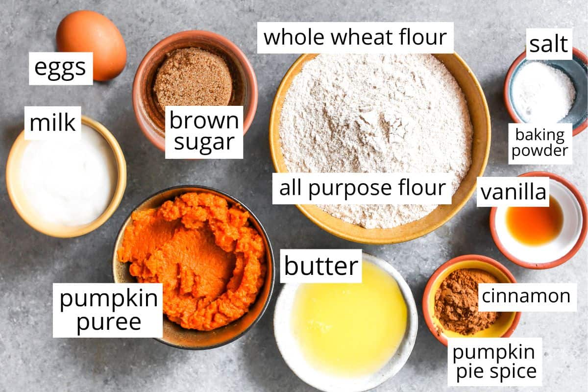 overhead photo of the ingredients in this Baked Pumpkin Donuts recipe
