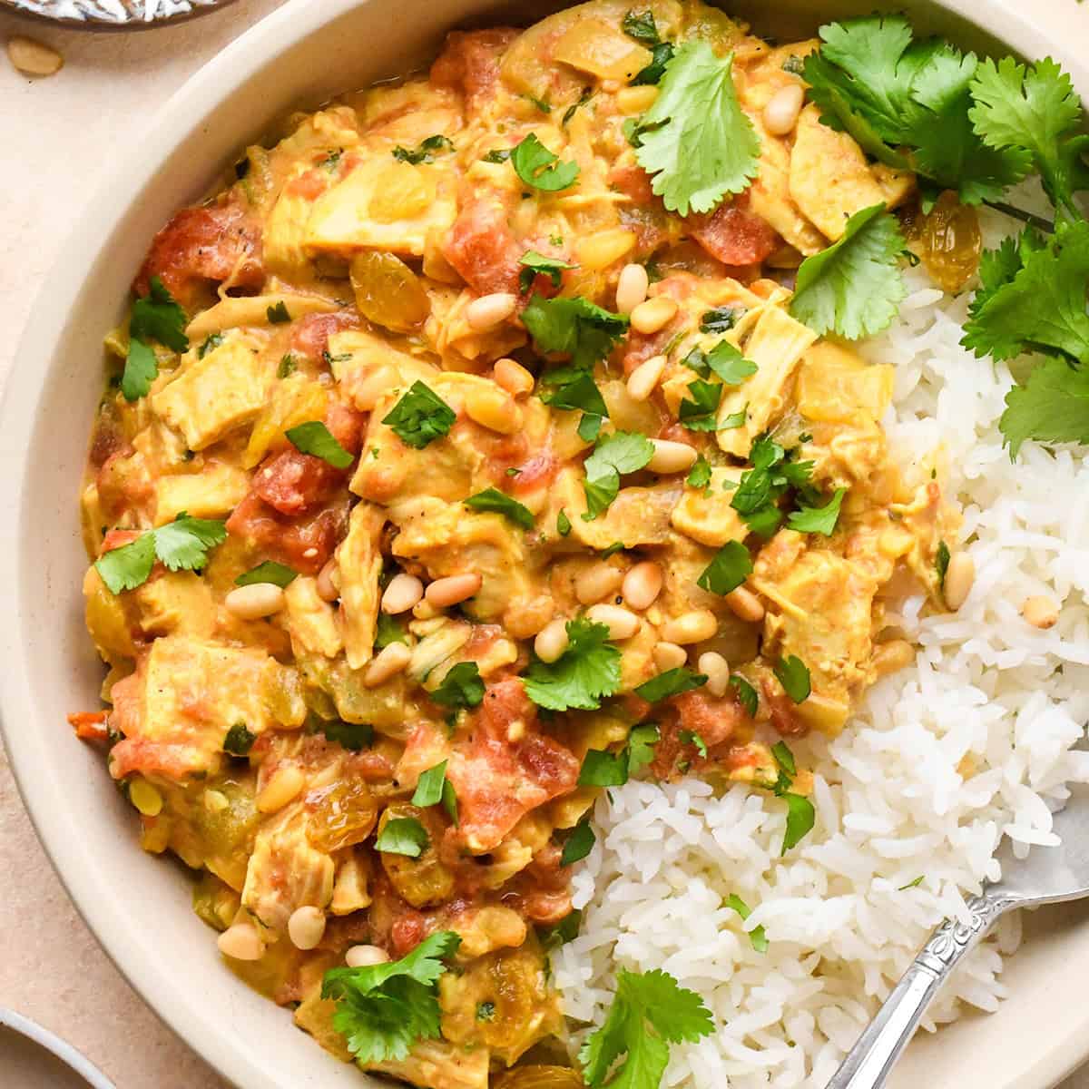 Easy Chicken Curry in a bowl with rice