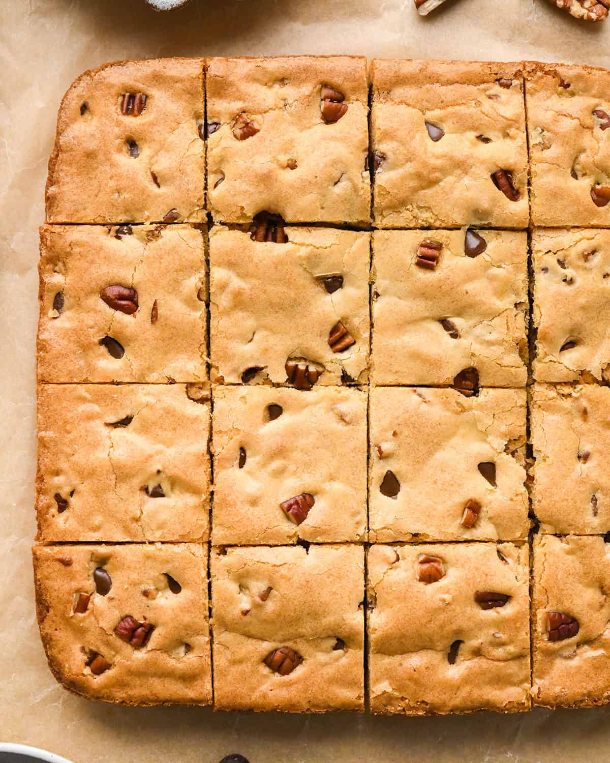 Browned Butter Blondies cut into 16 square pieces