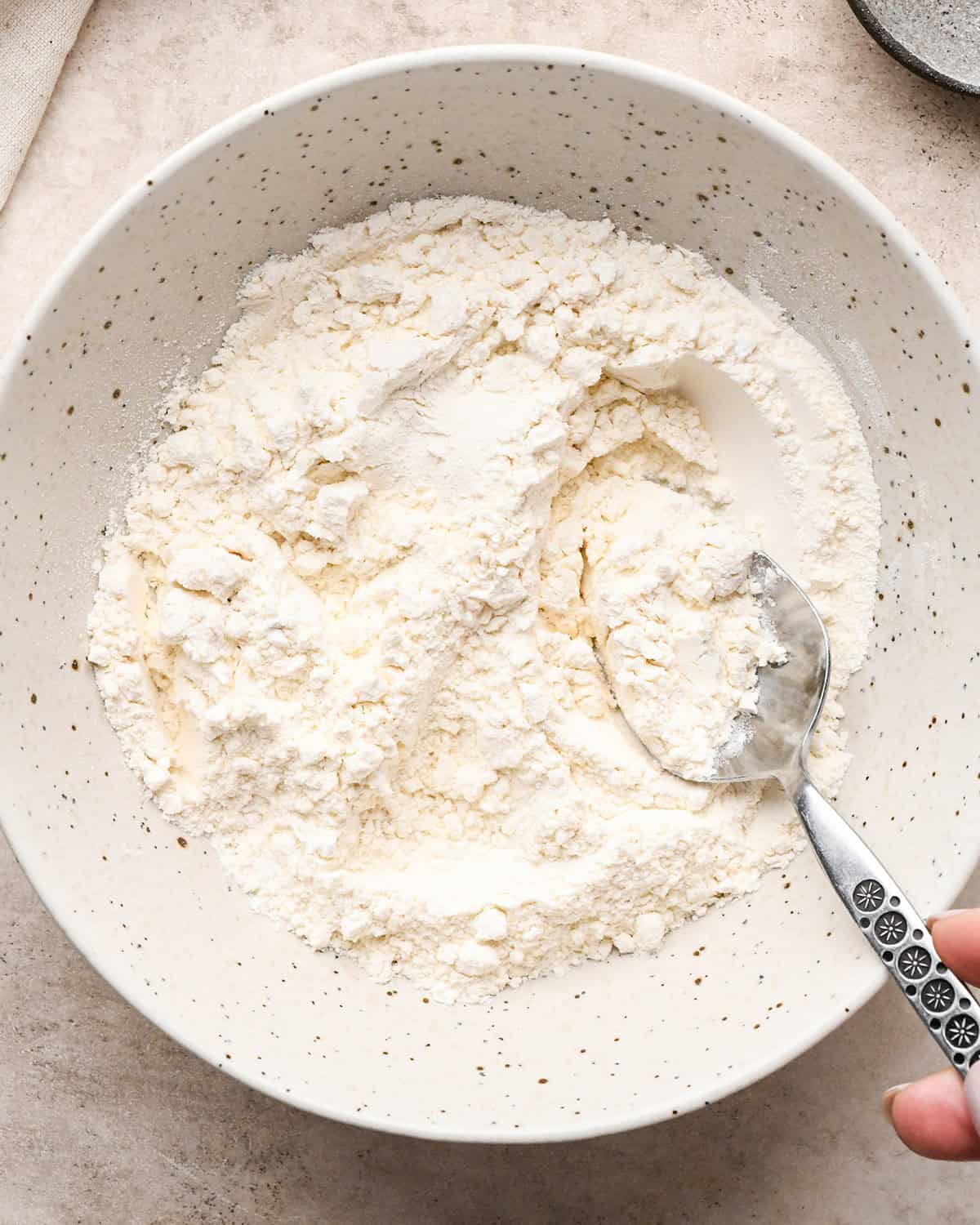 how to make Browned Butter Blondies - dry ingredients in a bowl after mixing