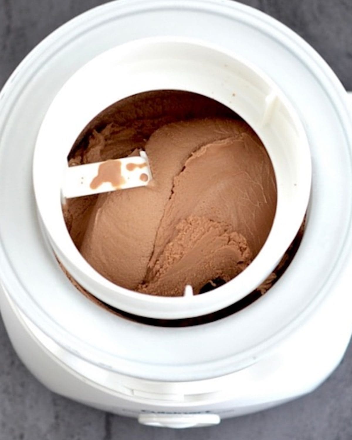 Dairy Free Chocolate Peanut Butter Ice Cream churned in an ice cream maker