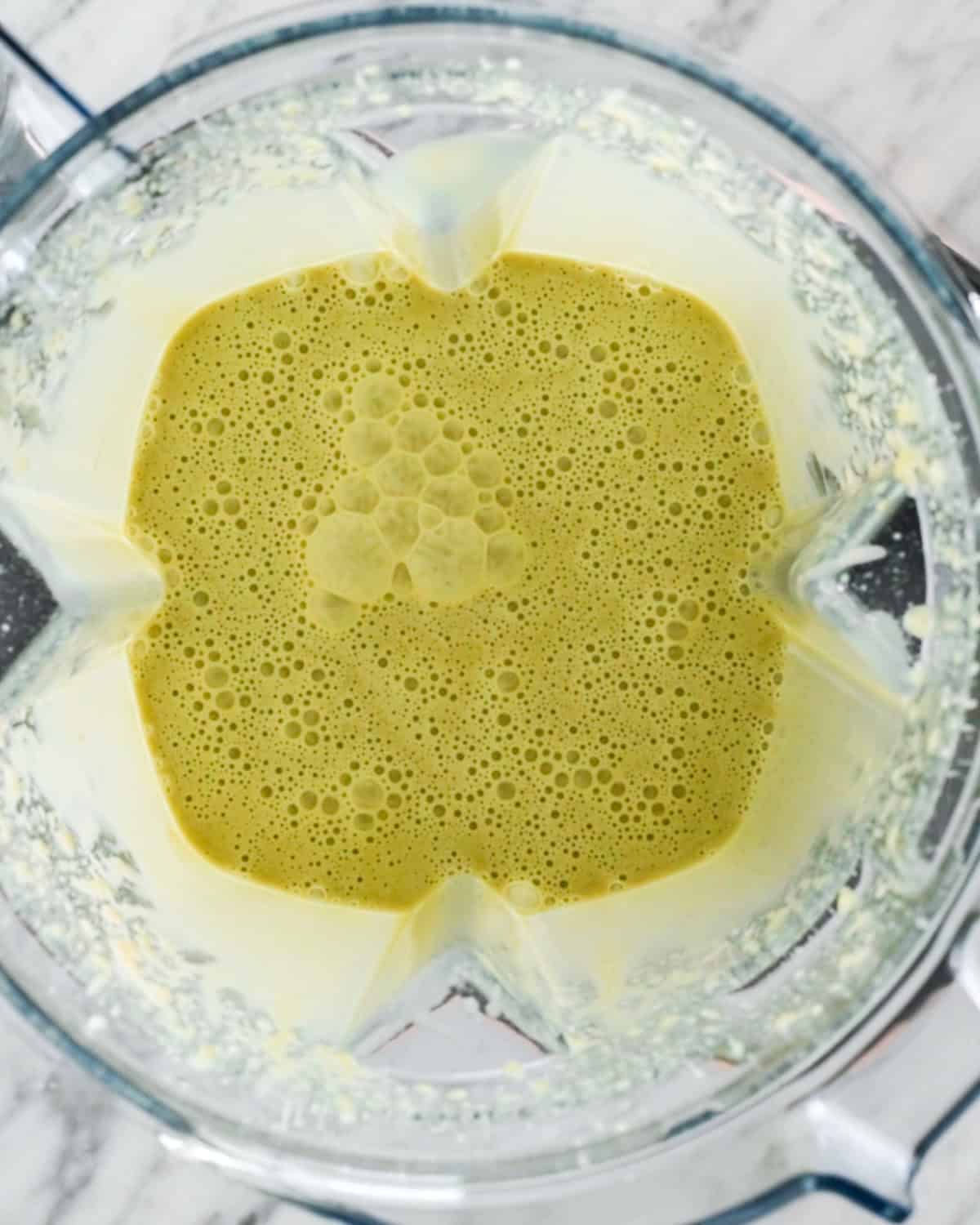 Dairy Free Matcha Ice Cream ingredients in a blender after blending