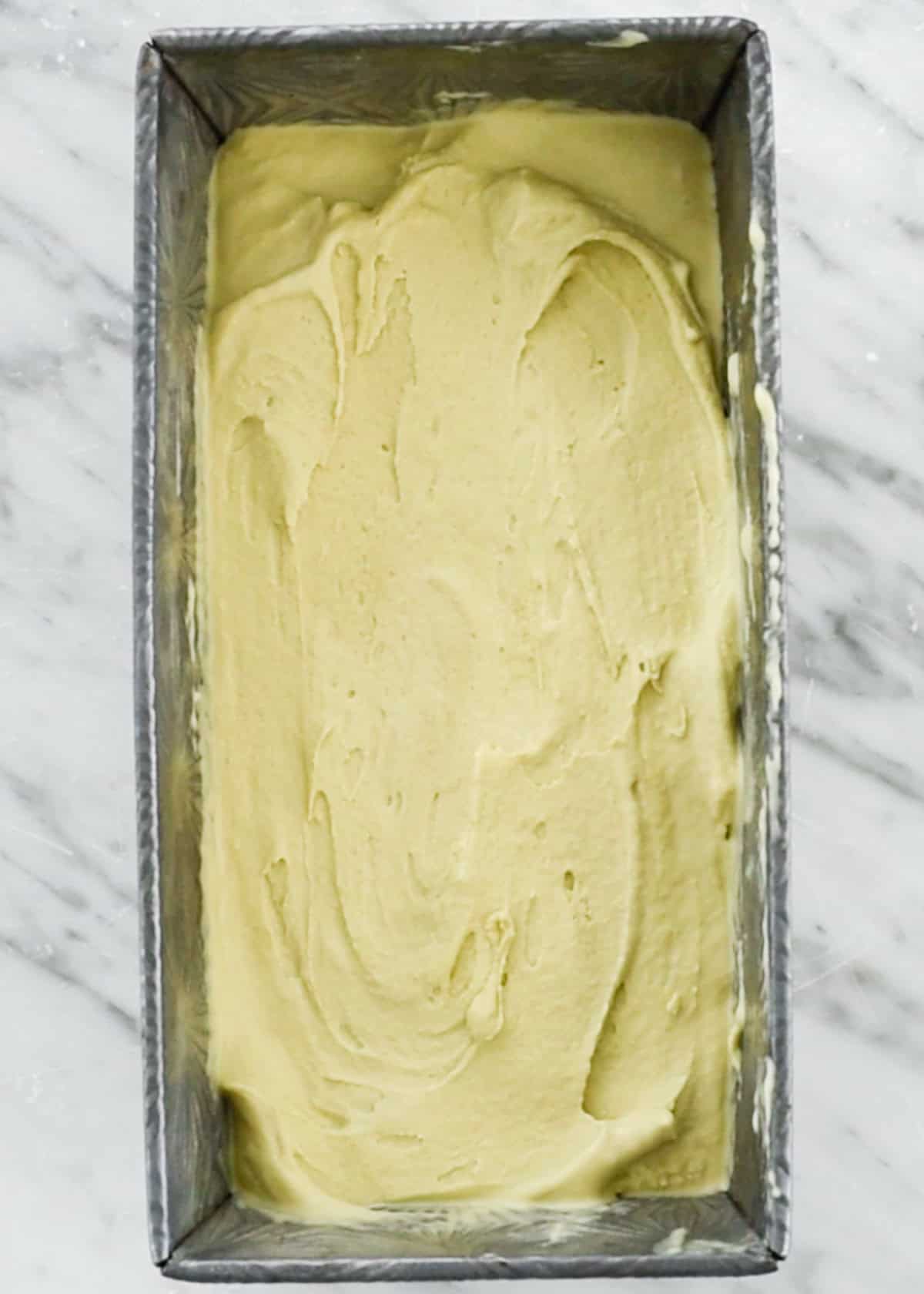 Dairy Free Matcha Ice Cream in a container before freezing