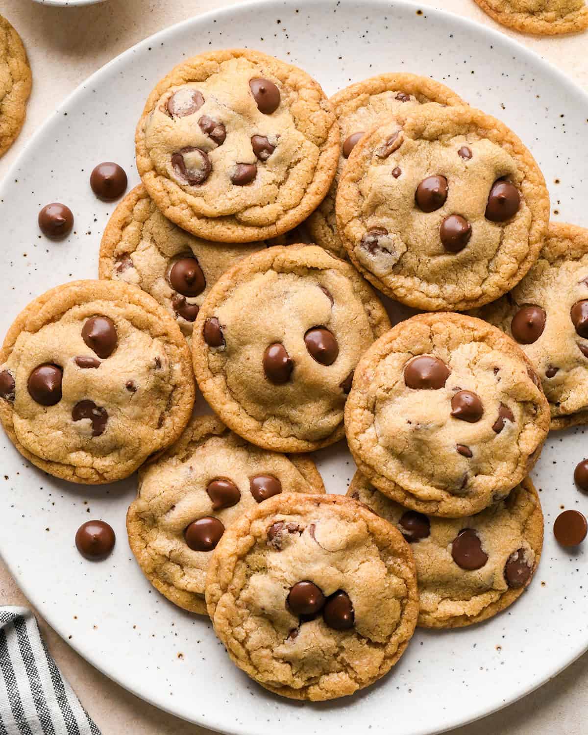 11 Eggless Chocolate Chip Cookies on a plate