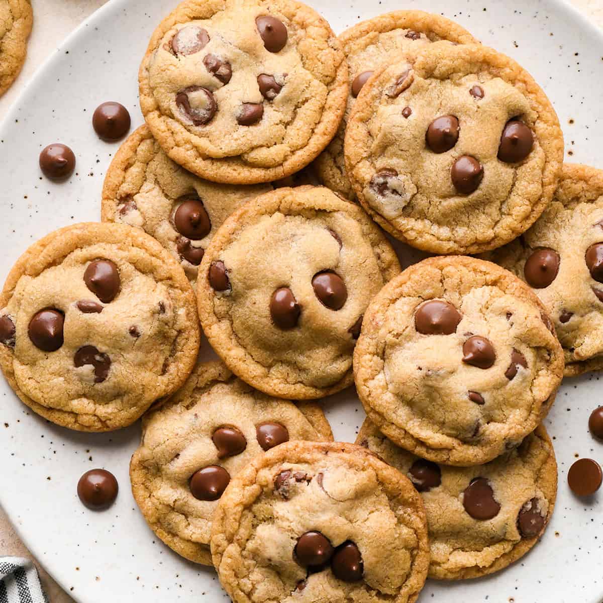 11 Eggless Chocolate Chip Cookies on a plate