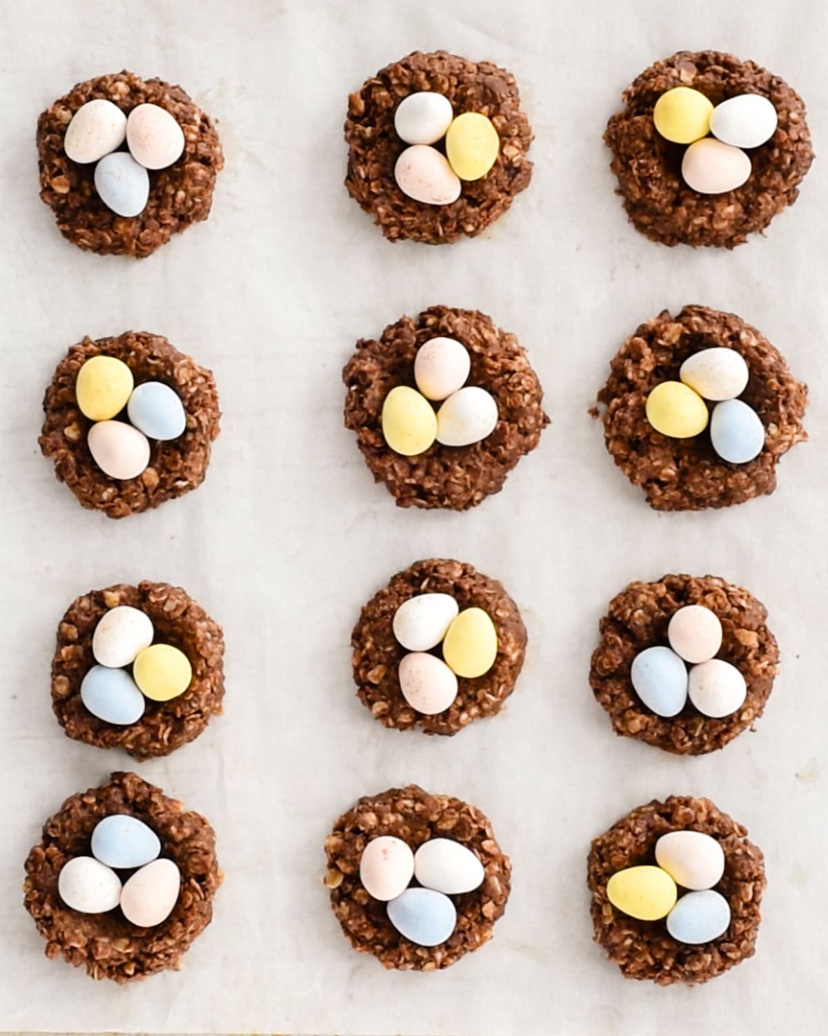 how to make Healthy Easter Nest Cookies - adding candy eggs