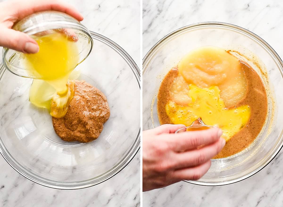 two photos showing how to make Gluten Free Chocolate Chip Muffins