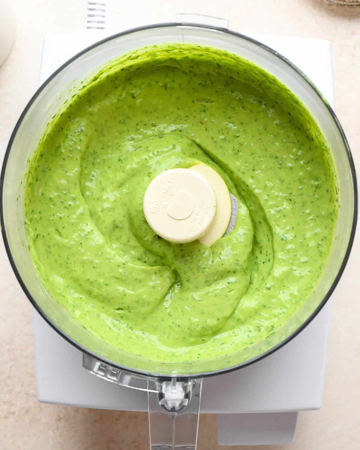 How to Make Avocado Pasta Sauce - sauce in a food processor after mixing