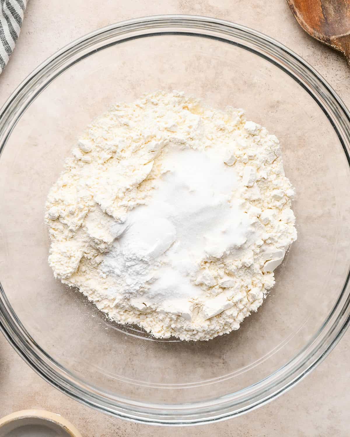 how to make cheese scones - dry ingredients in a bowl before mixing