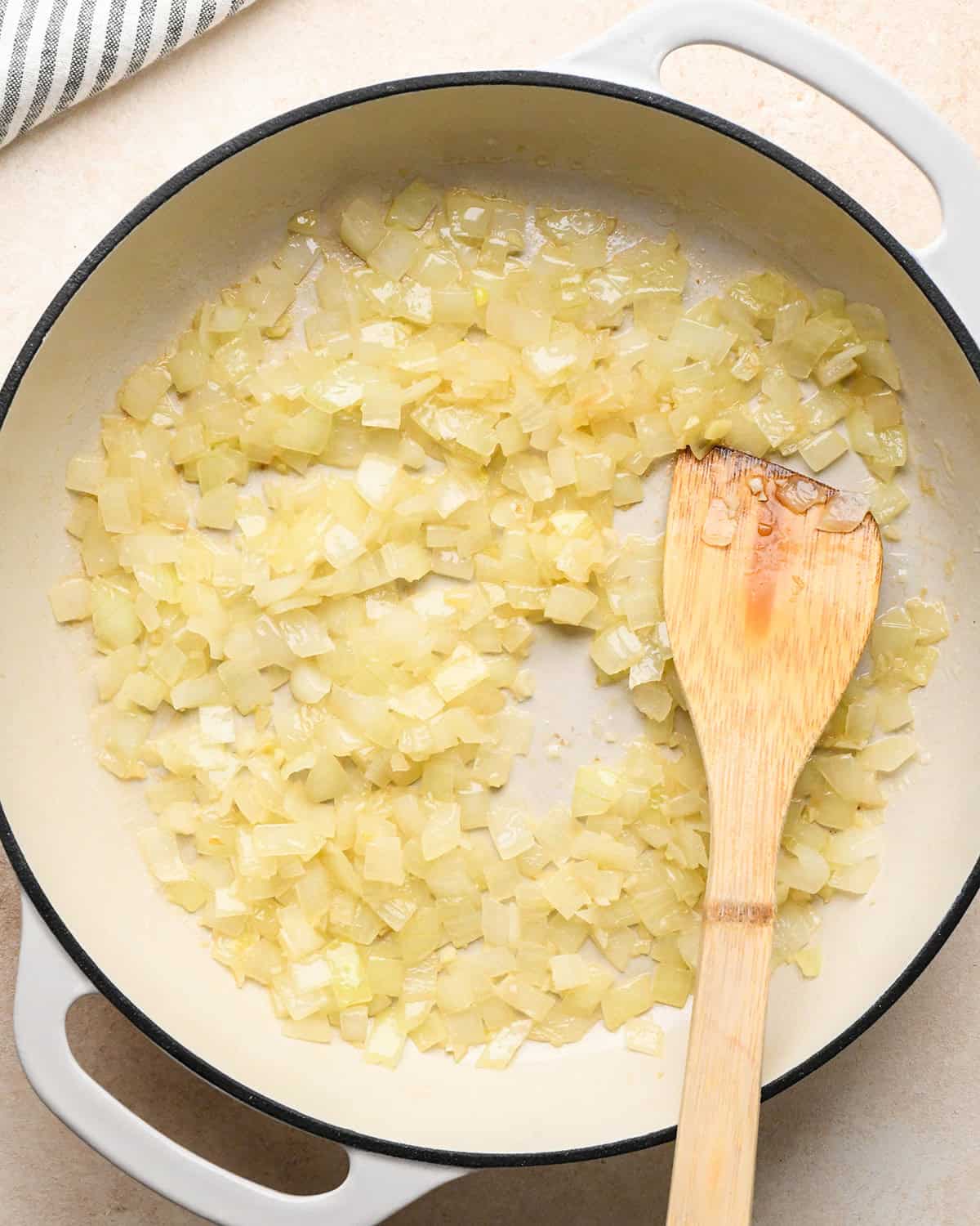 How to Make Chicken Curry - onion, garlic and olive oil in a pan after cooking