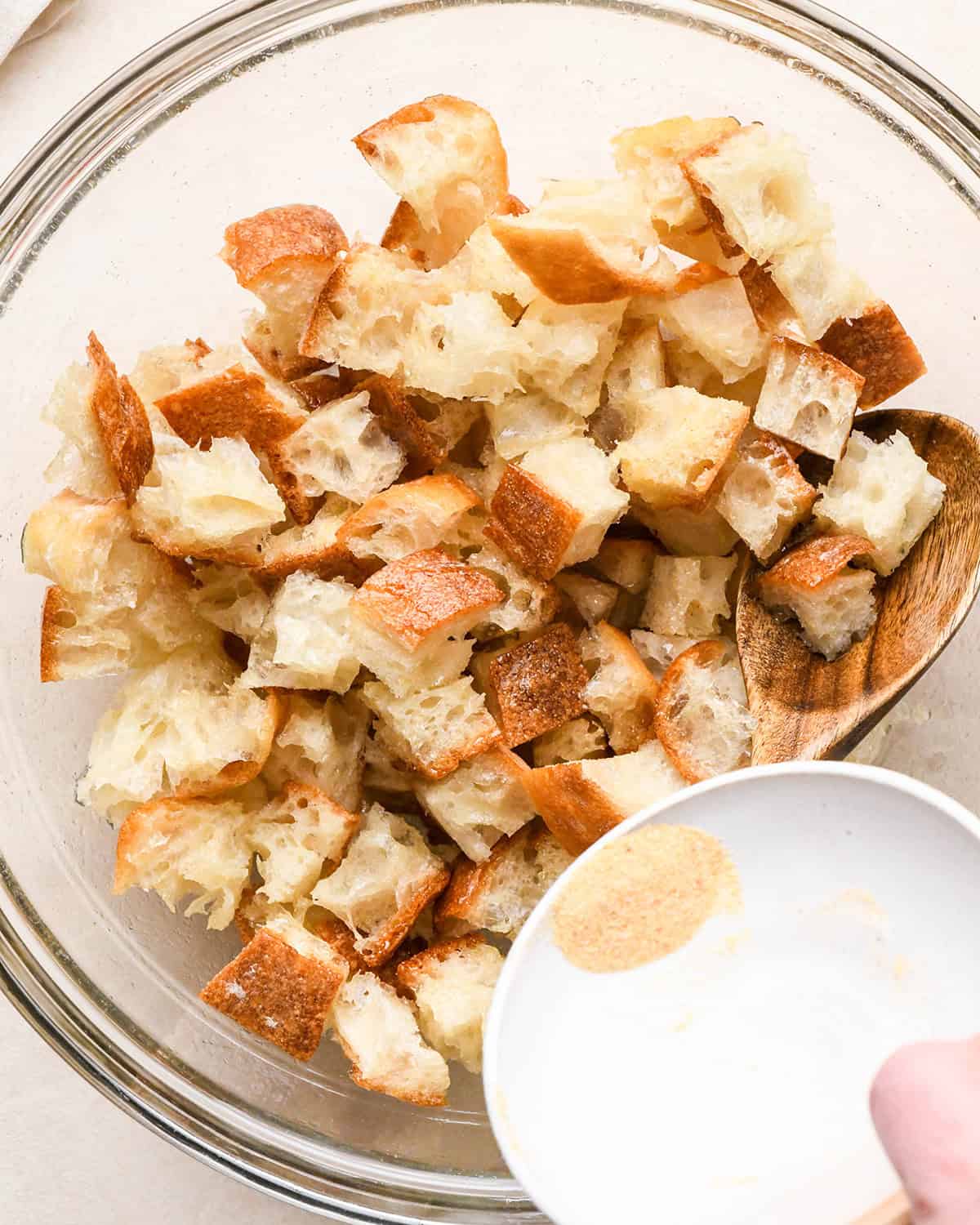 How to Make Croutons - adding the rest of the spice mixture