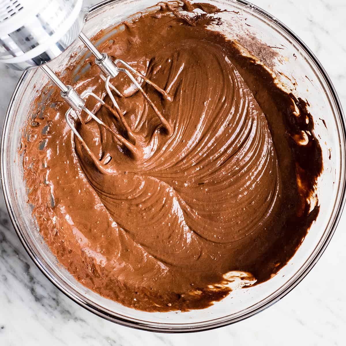 How to Make Flourless Brownies batter after beating in dry ingredients. 