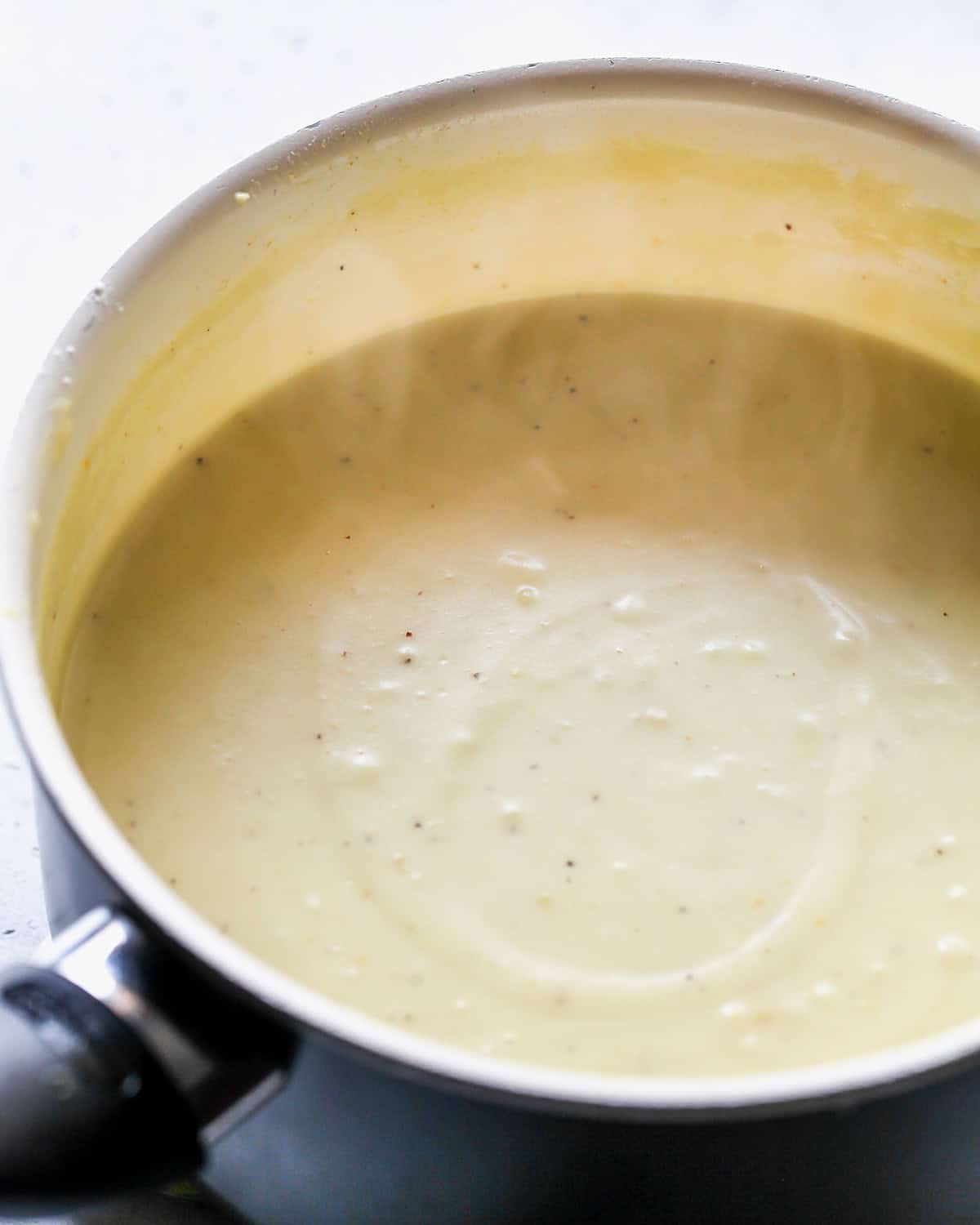 how to make Healthy Chicken Pot Pie sauce - final sauce in a pot