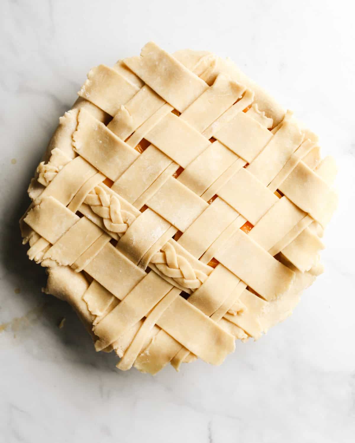 How to Make Peach Pie - lattice being formed over the filling