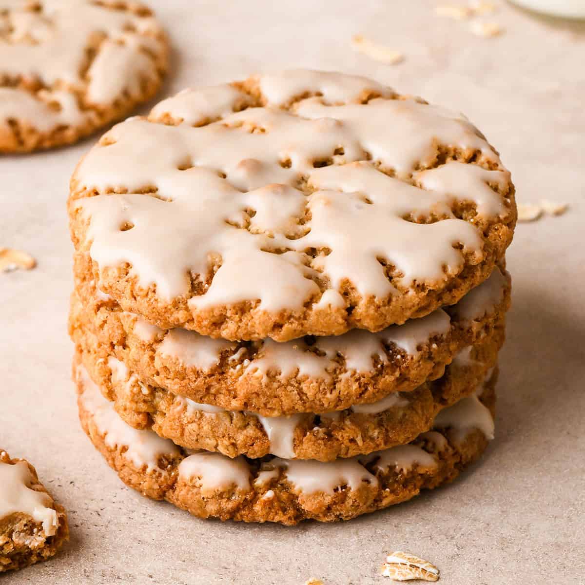 a stack of 4 Iced Oatmeal Cookies