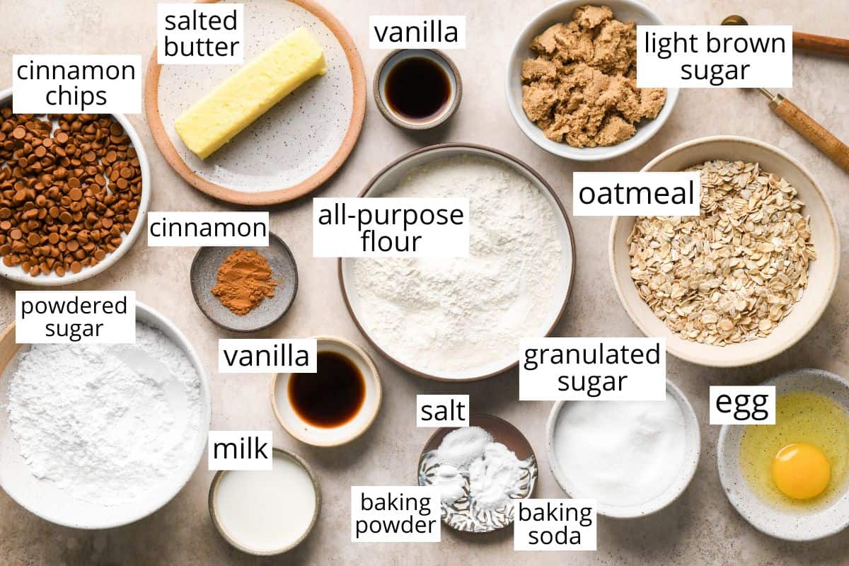 overhead photo of the ingredients in this Iced Oatmeal Cookies recipe