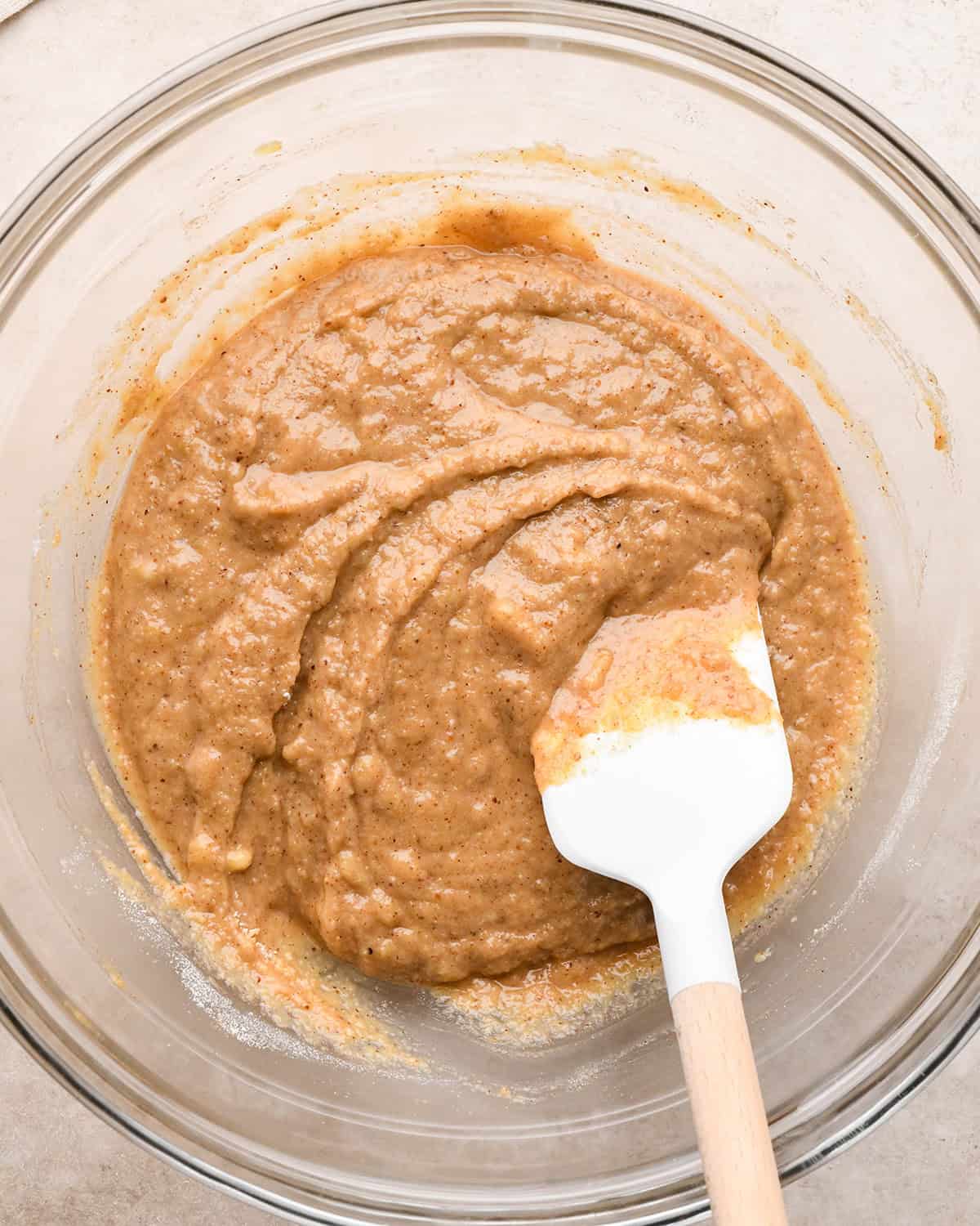 how to make paleo banana bread - batter after being mixed and resting for 5 minutes to thicken