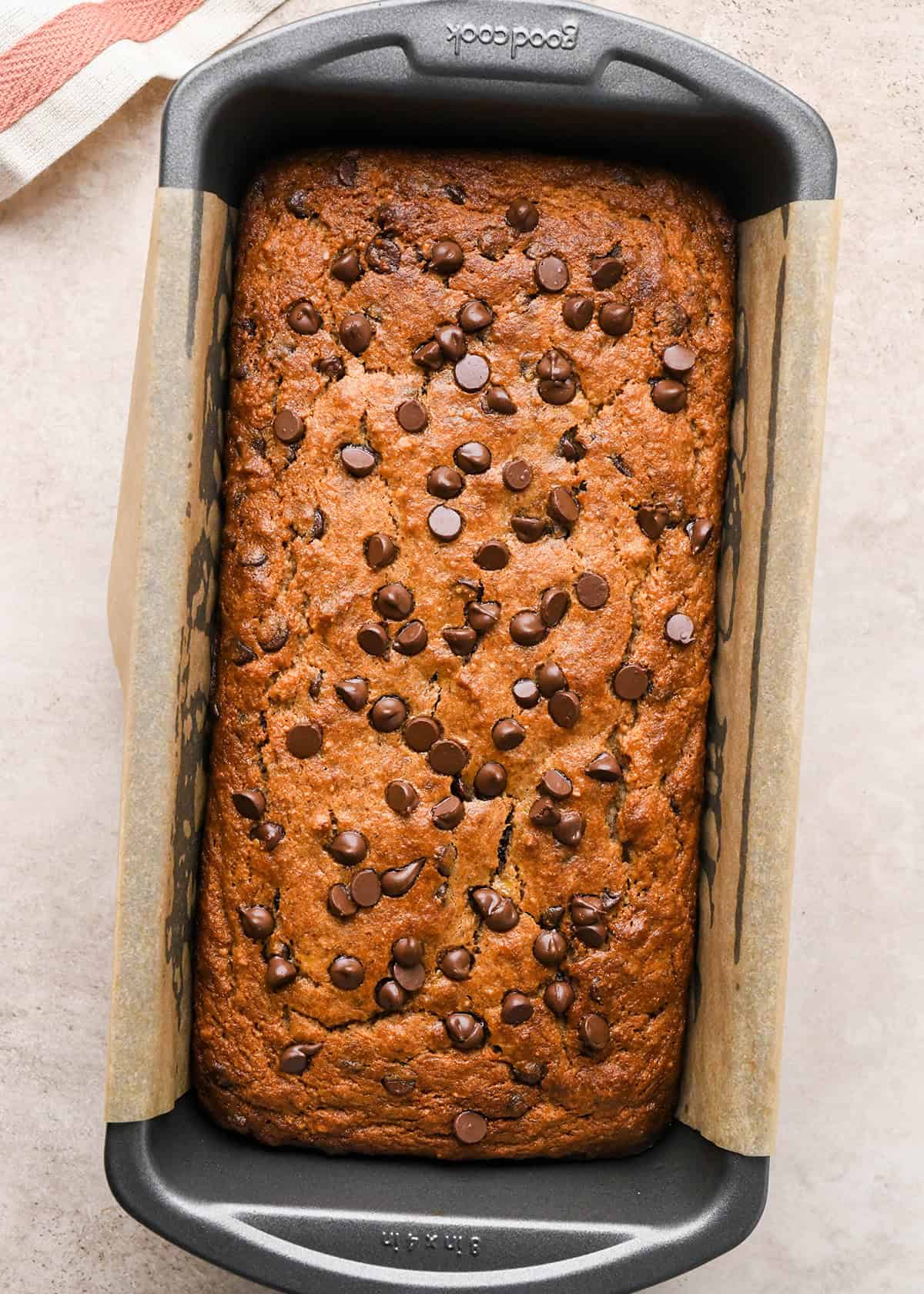 baked paleo banana bread in a loaf pan
