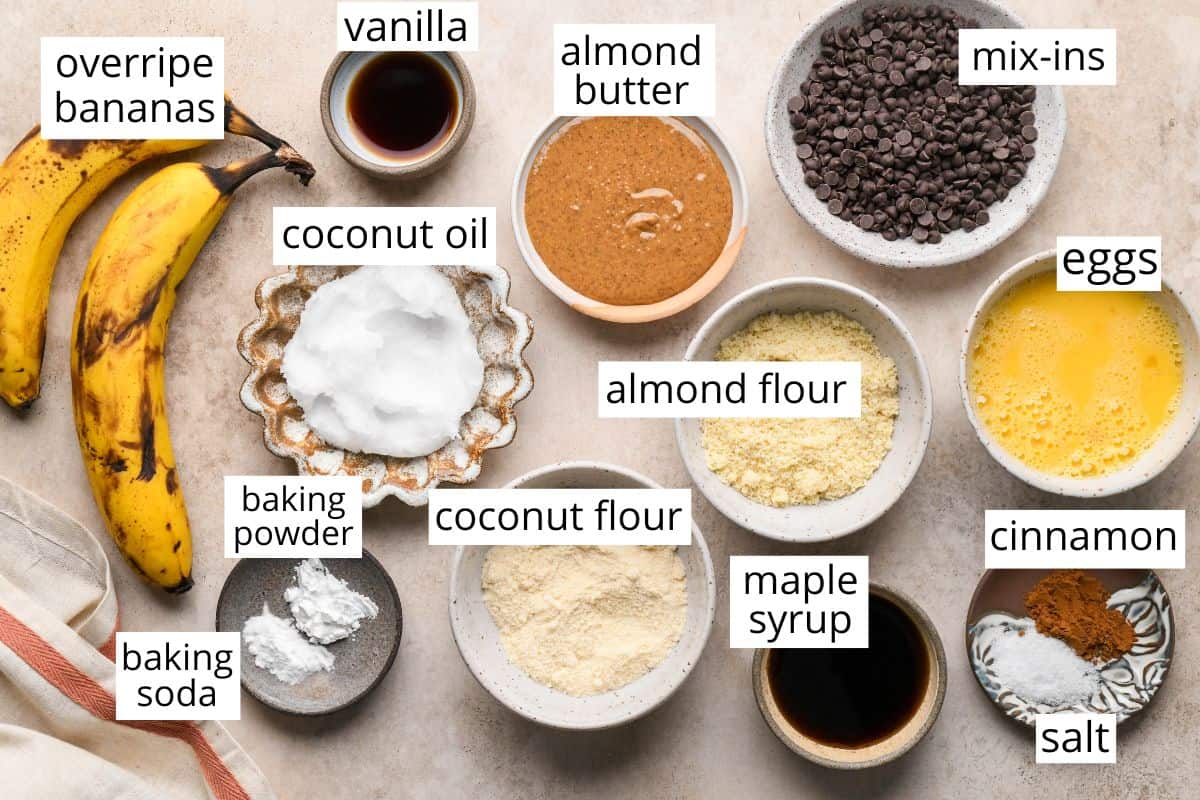 overhead photo of the ingredients in this Paleo Banana Bread recipe
