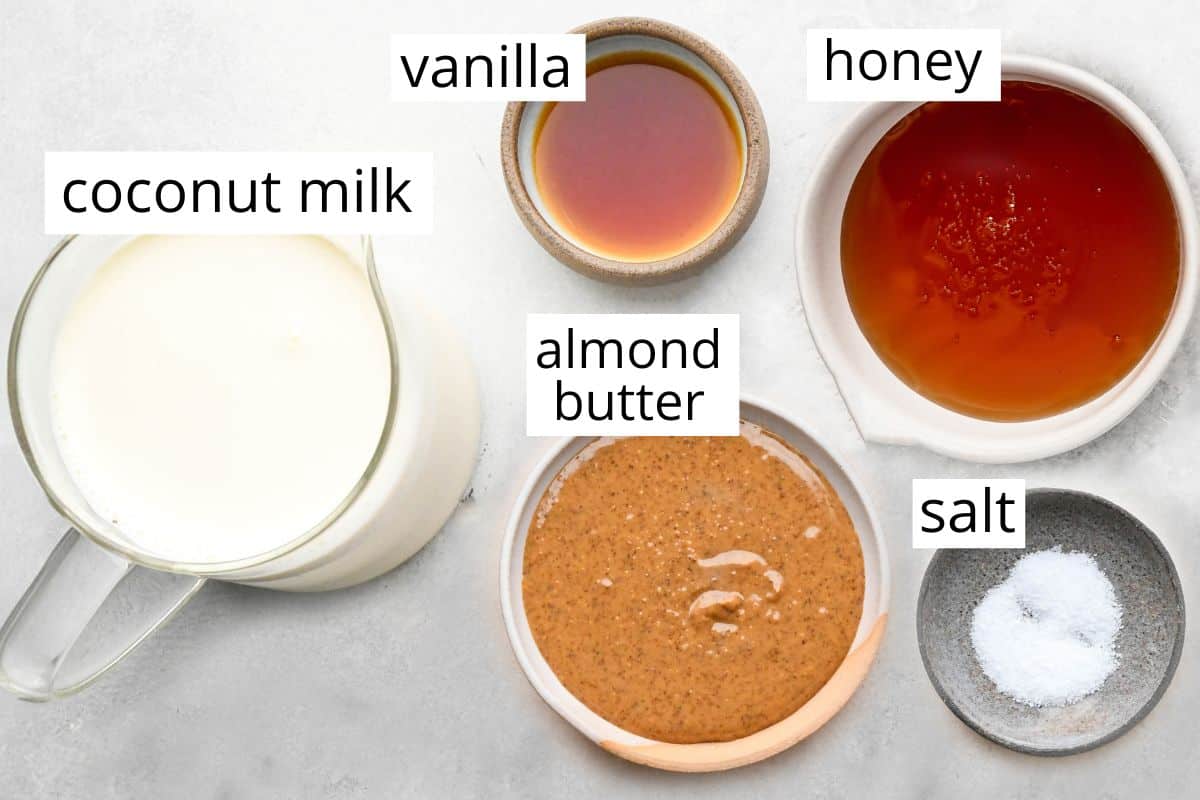 overhead photo of the ingredients in this Paleo Vanilla Ice Cream recipe