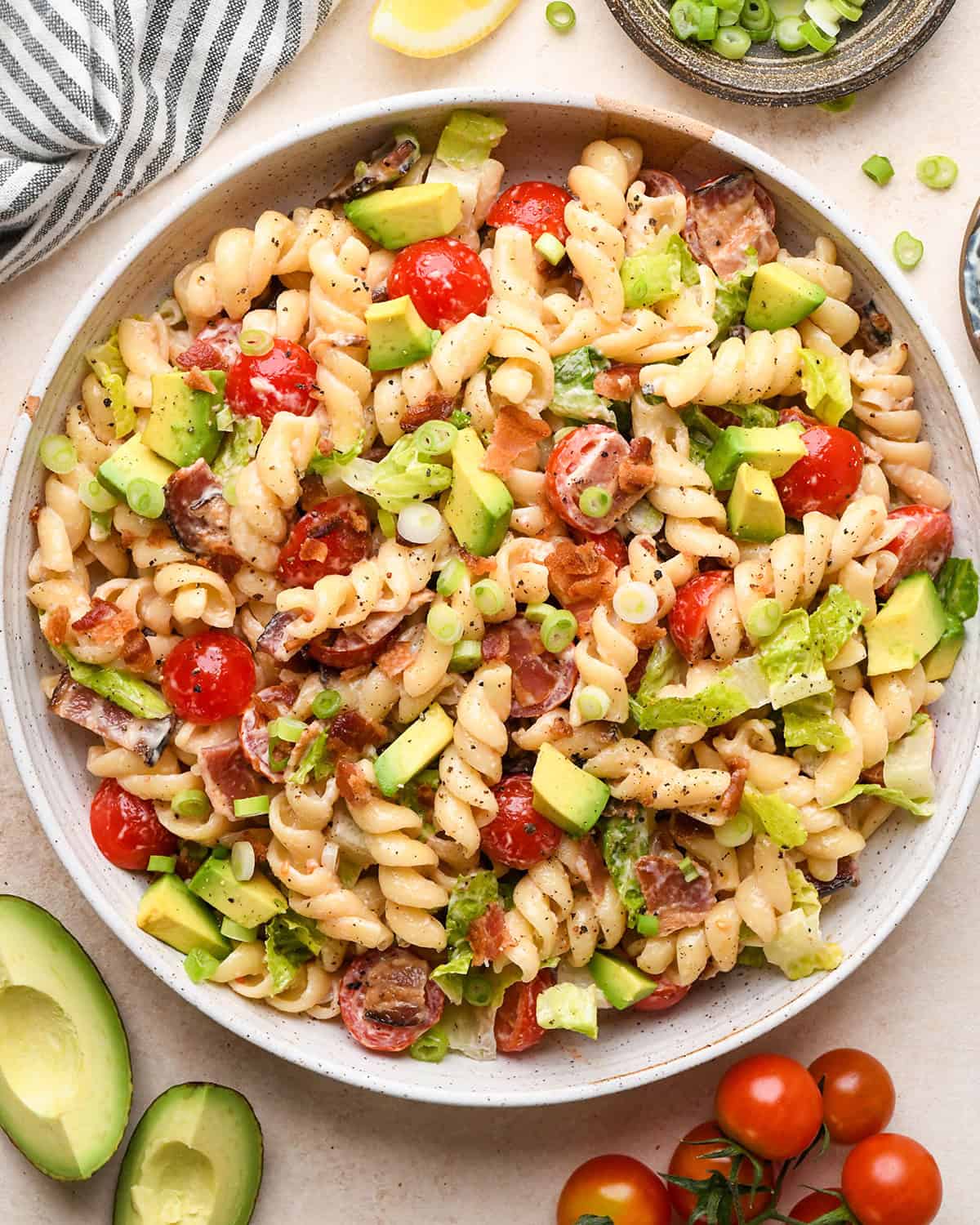 BLT Pasta Salad in a serving bowl