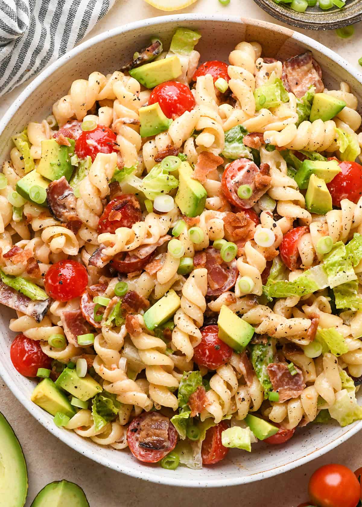 BLT Pasta Salad in a bowl