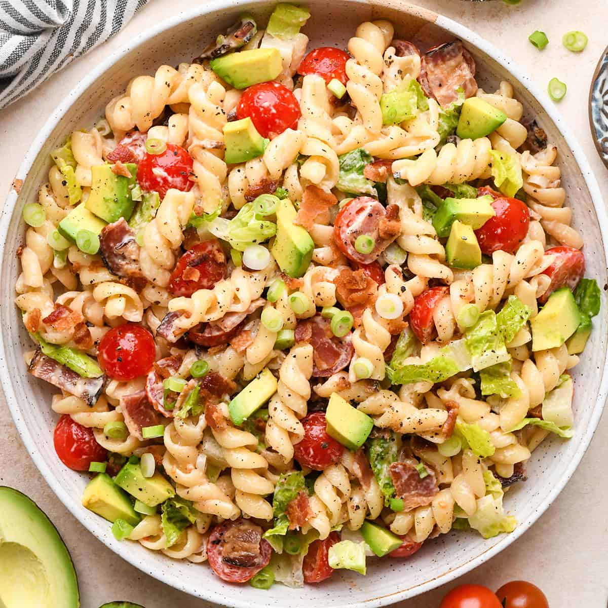 BLT Pasta Salad in a bowl
