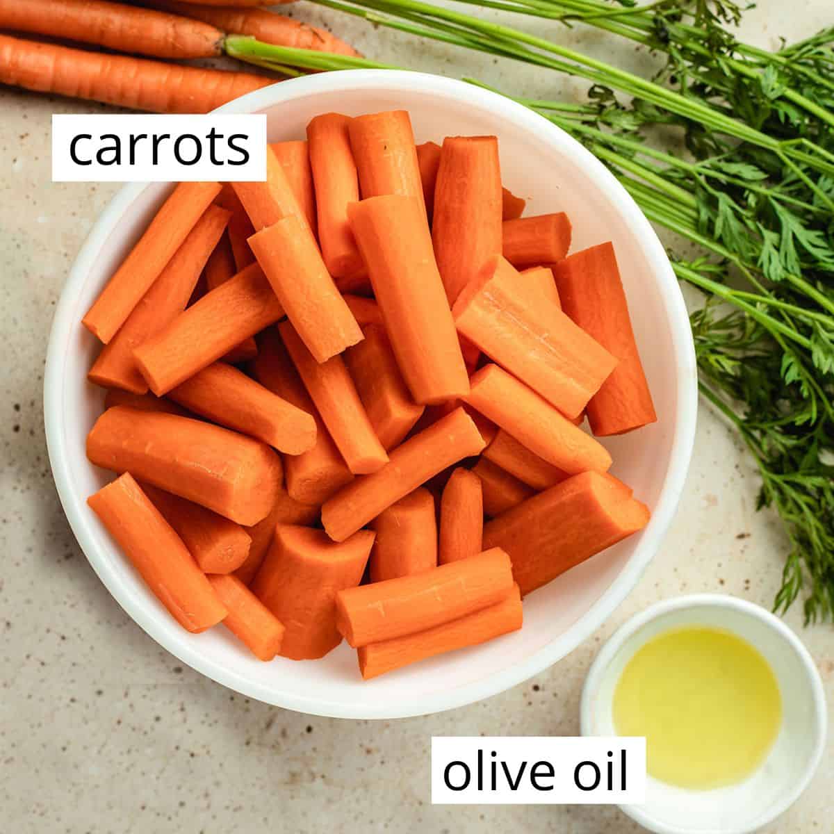 overhead photo of the labeled ingredients in this baby food carrots recipe