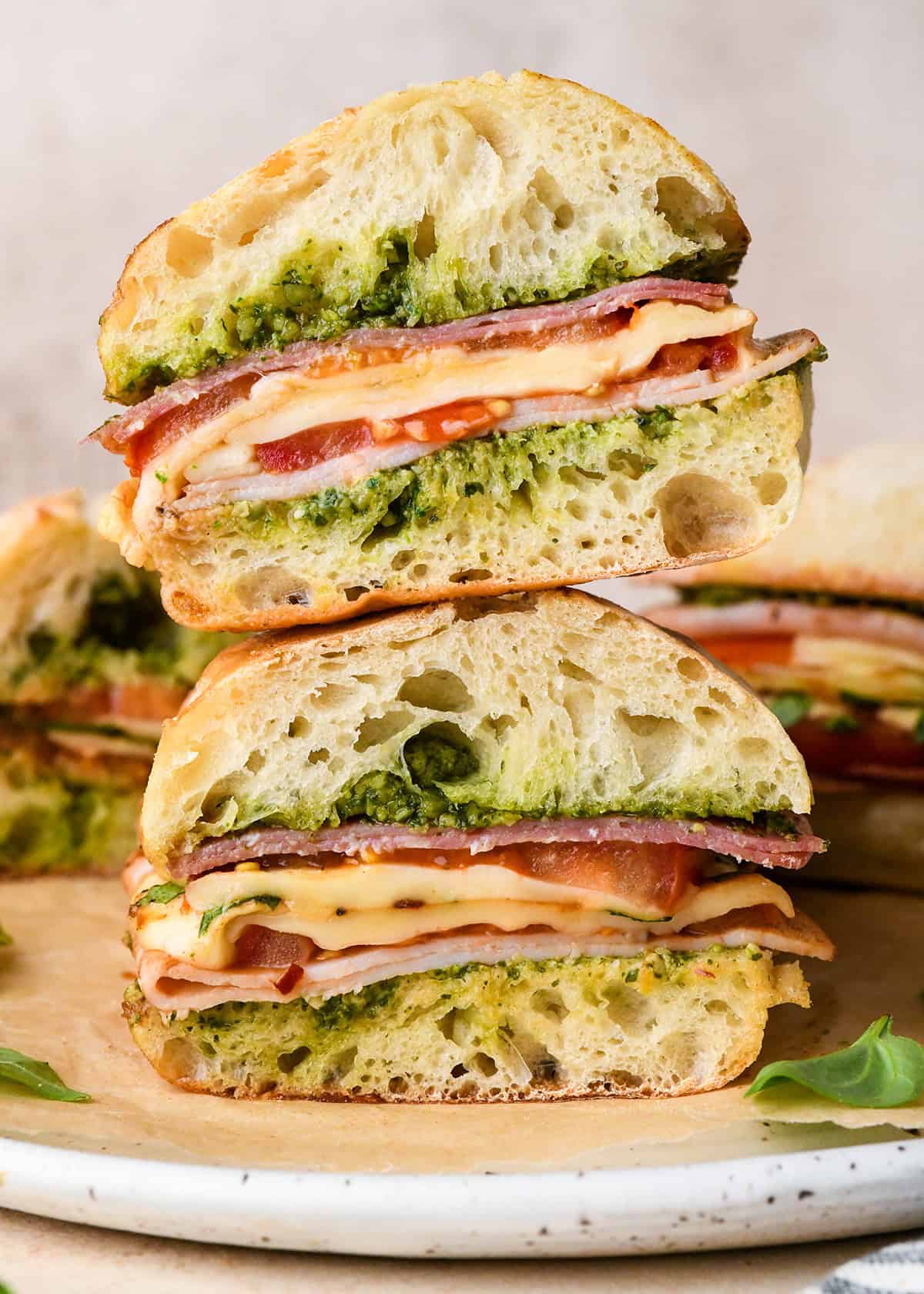 a stack of 2 Caprese Sandwiches