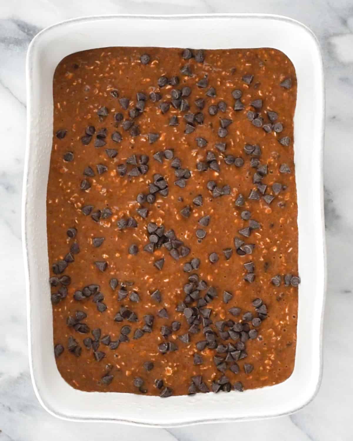 how to make Baked Chocolate Peanut Butter Oatmeal - in a baking dish before baking