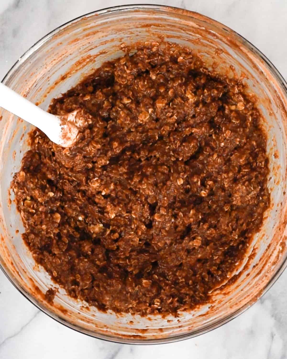 how to make Baked Chocolate Peanut Butter Oatmeal - after mixing in dry ingredients