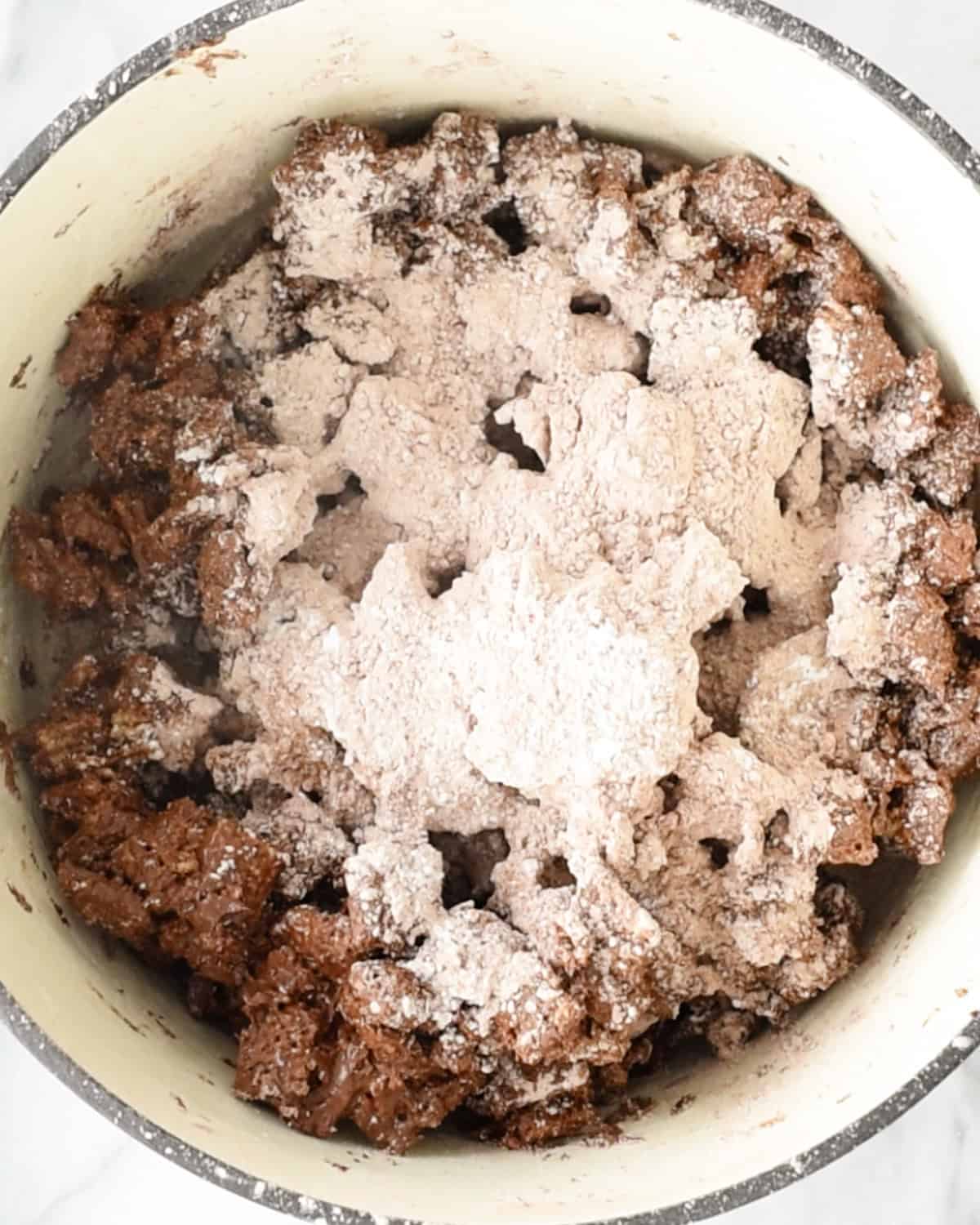 how to make dark chocolate puppy chow - adding more powdered sugar