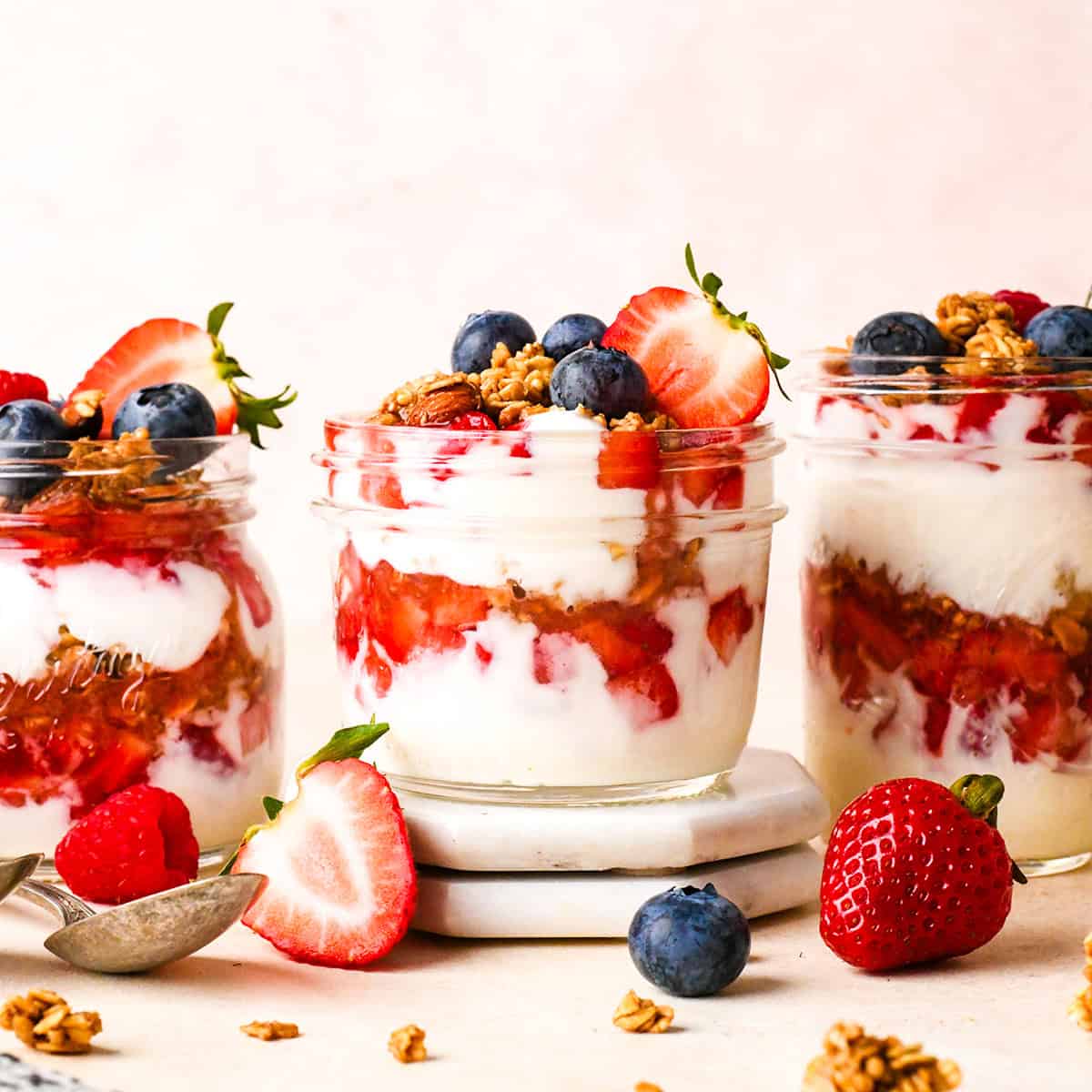 3 Fruit & Yogurt Parfaits in jars