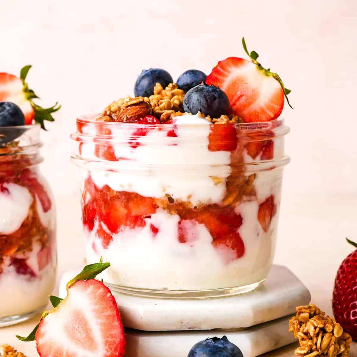 front view of a Fruit & Yogurt Parfait in a glass jar
