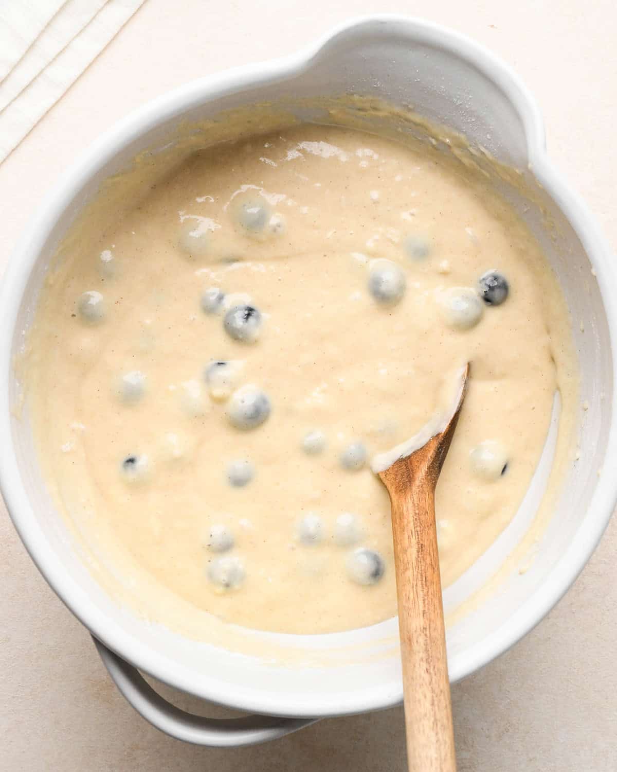 How to Make Blueberry Pancakes - batter after mixing in blueberries