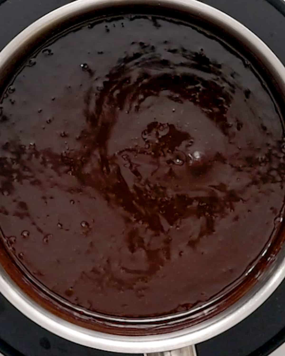 finished  Chocolate Peanut Butter Fondue  in a saucepan