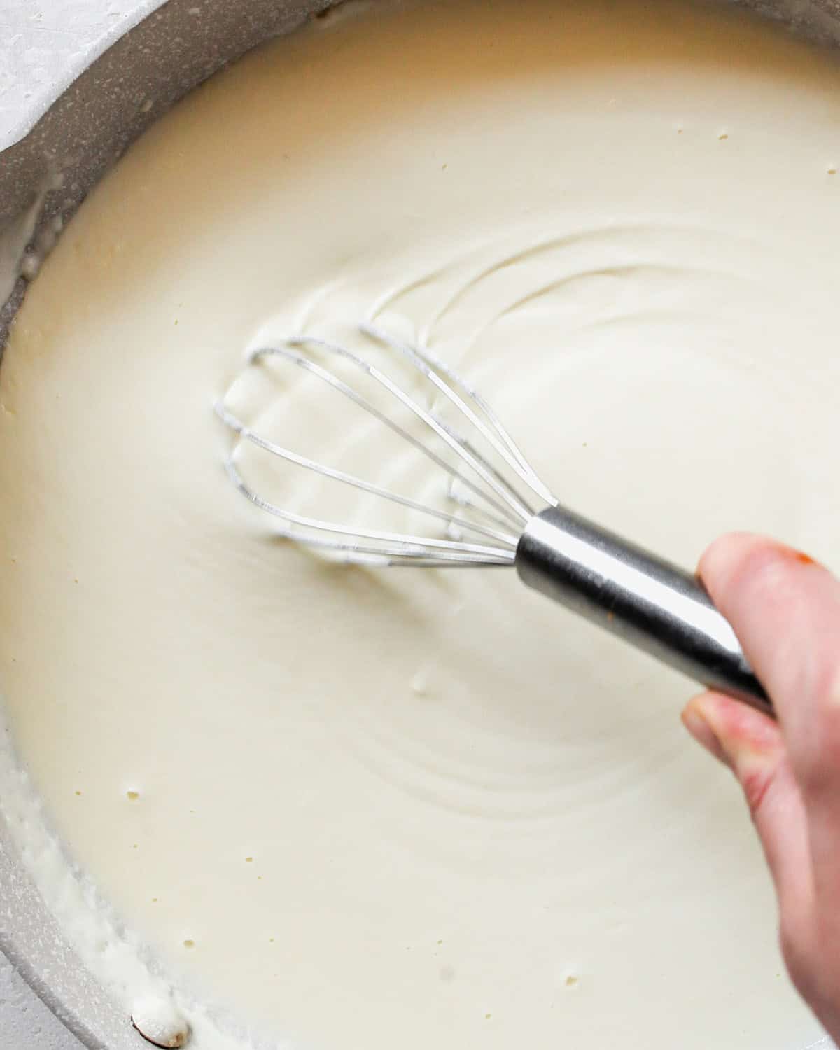 how to make Greek Yogurt Mac & Cheese - whisking sauce 