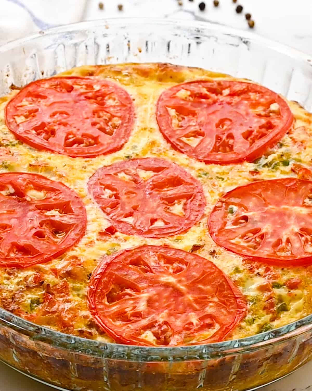 Hash Brown Crust Quiche after baking in a pie dish