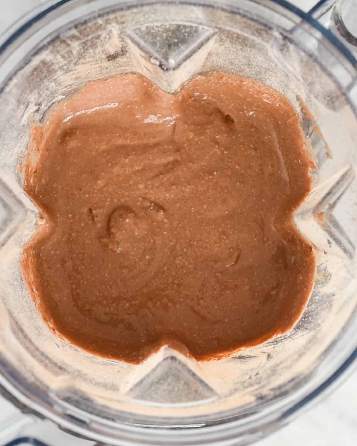 Healthy Chocolate Pancake batter in a blending container