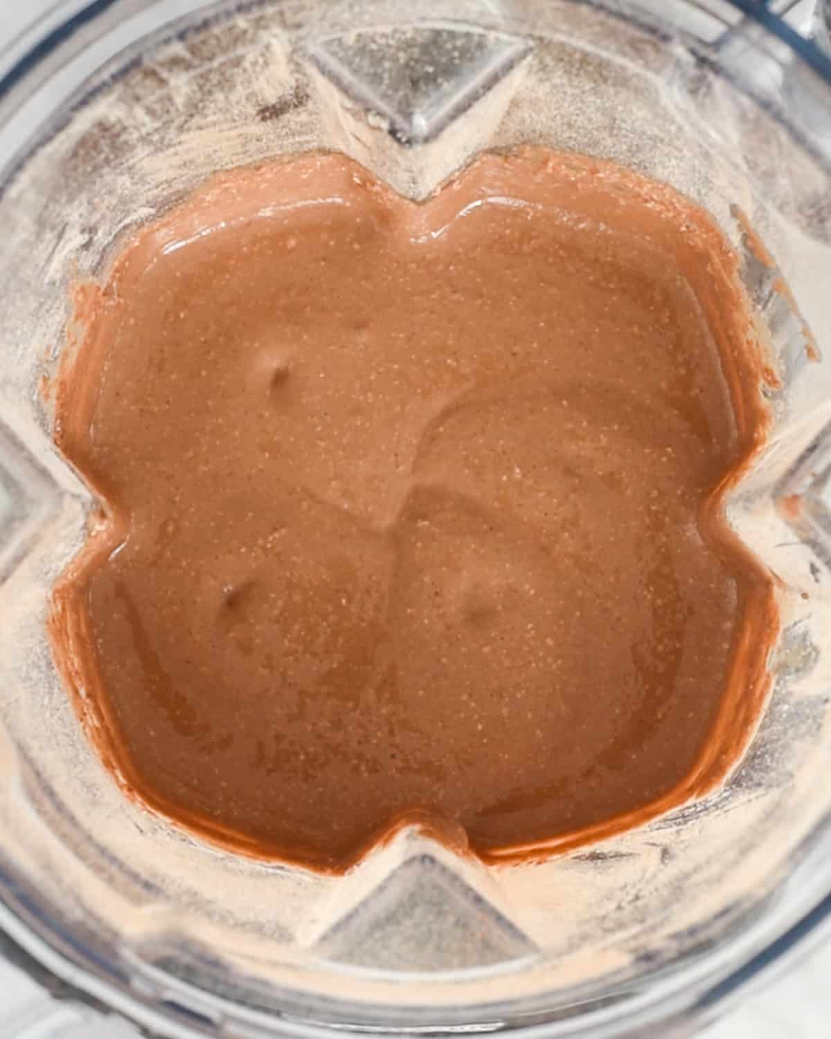 Healthy Chocolate Pancakes batter in a blending container