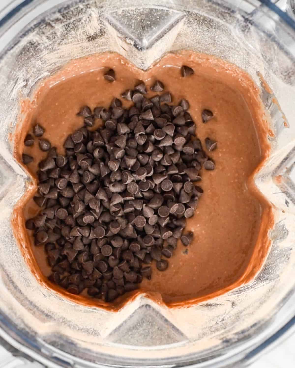 mini chocolate chips added to Healthy Chocolate Pancakes batter before stirring