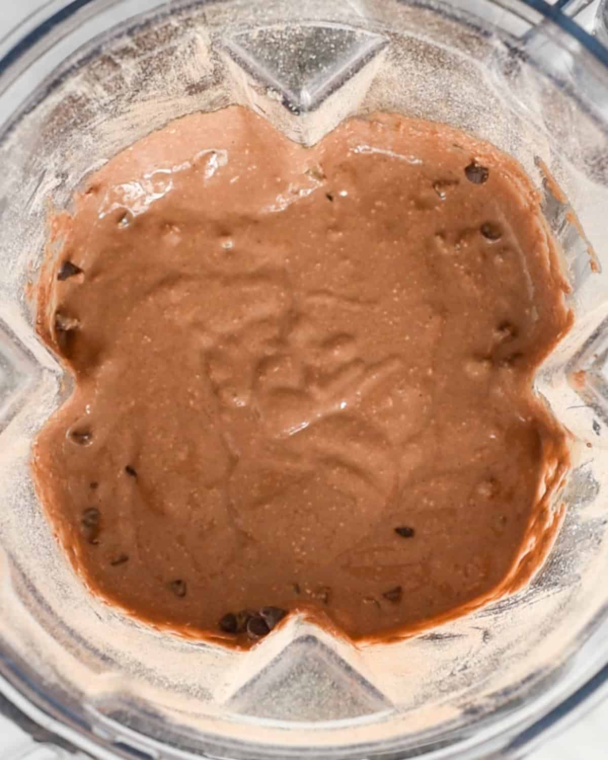 final Healthy Chocolate Pancakes batter in a blending container