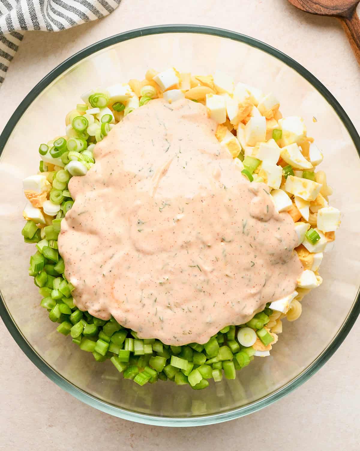 How to Make Macaroni Salad - dressing added before mixing