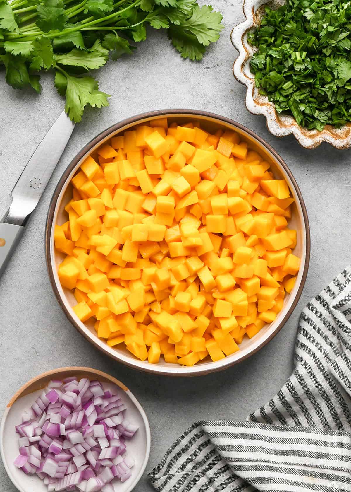 How to make Mango Salsa - diced mango in a bowl