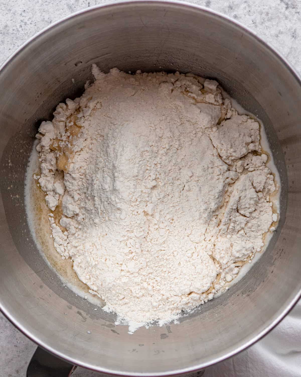 How to Make Pretzel Bread - adding dry ingredients before kneading