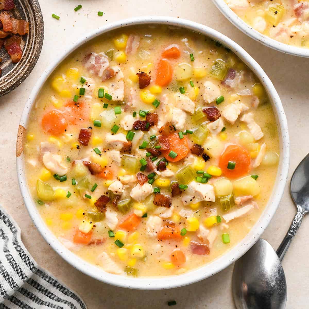 a bowl of Sweet Corn & Chicken Soup 
