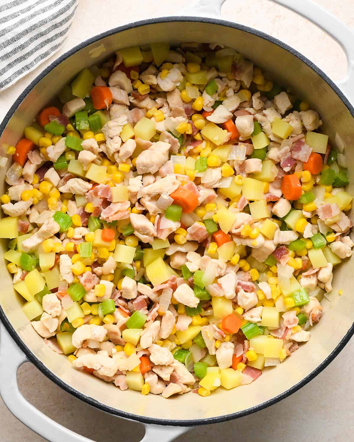 how to make Sweet Corn & Chicken Soup - mixture after vegetables are cooked