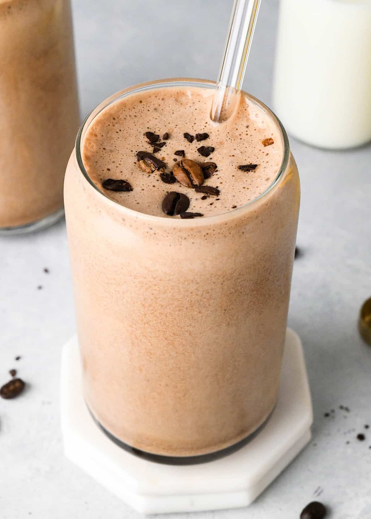 Coffee Smoothie in a glass with a straw