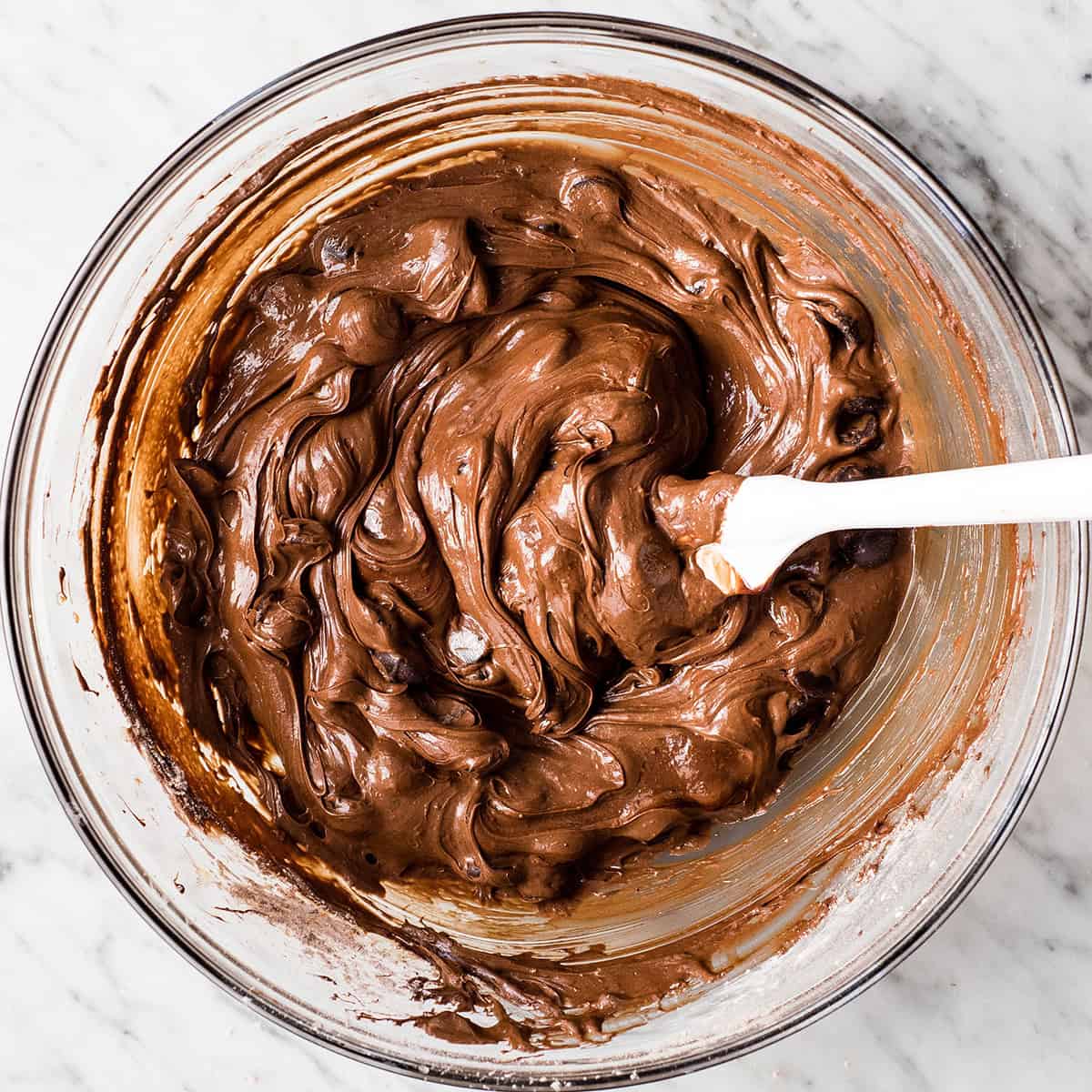 How to Make Flourless Peanut Butter Brownies batter after stirring in the chocolate chips