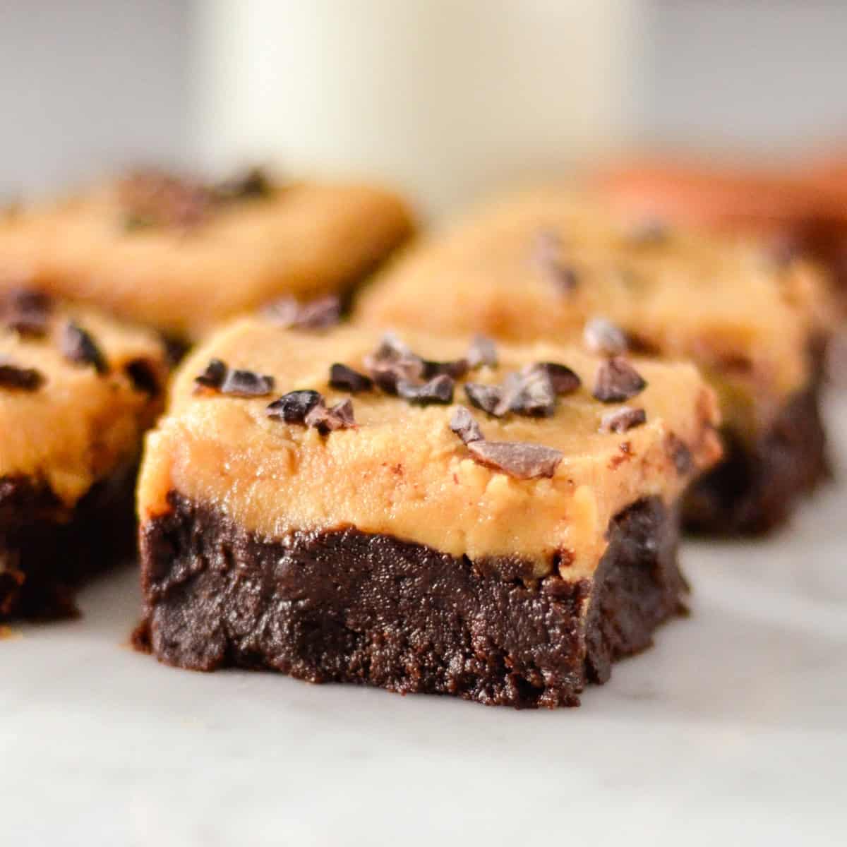 Flourless Peanut Butter Brownies with peanut butter frosting